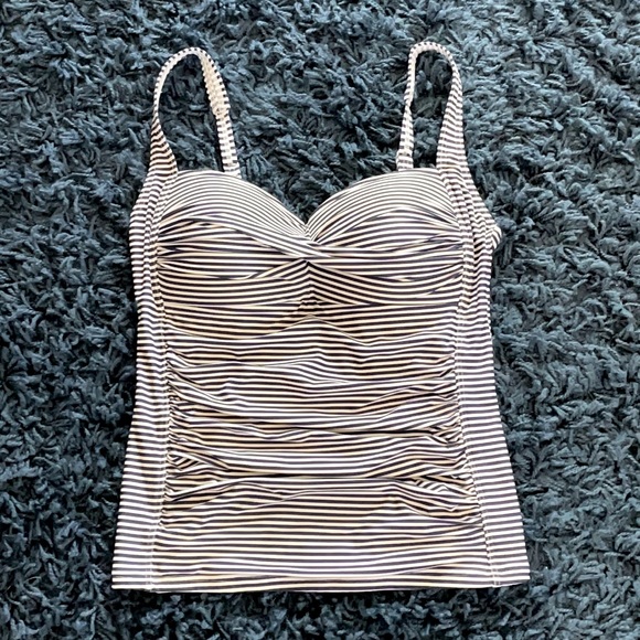 Swimsuit top padded Sz L Blue/White striped - Picture 1 of 4